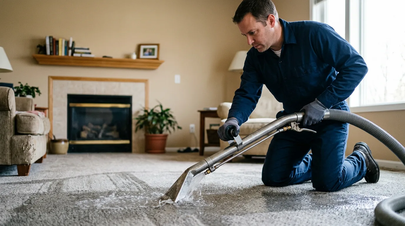 Water damage restoration technician working near Hustisford, WI